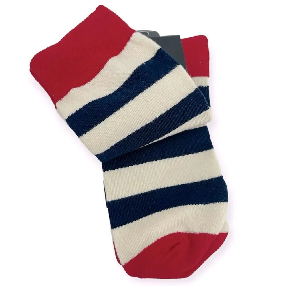 Men’s Red White Blue Striped Novelty Casual Dress Cotton Crew Socks One Size